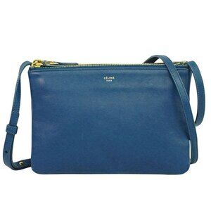 Celine Trio Small Shoulder Bag Pochette Leather Blue